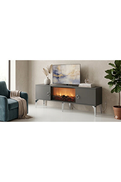 ÖZAYDIN HOME ELİTE TV SEHPASI ŞÖMİNELİ VE MÜZİK ÇALARLI (BLUETOOTH) BEYAZ RENK