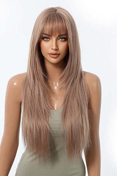 WildFashion Long straight wig with bangs, light satin, 60 cm, premium synthet...