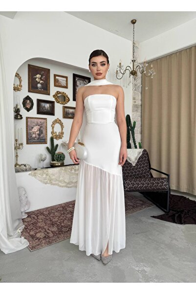 EtikaOnline Strapless Shawl Detailed Long Dress