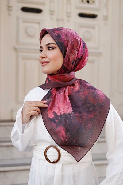 ipekistanbul Tensel Eşarp - Ebruli Desen - Koyu Mürdüm