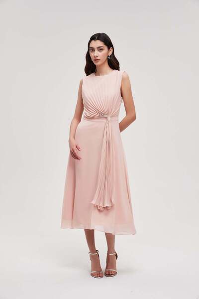 mica Sleeveless formal midi dress with waist tie