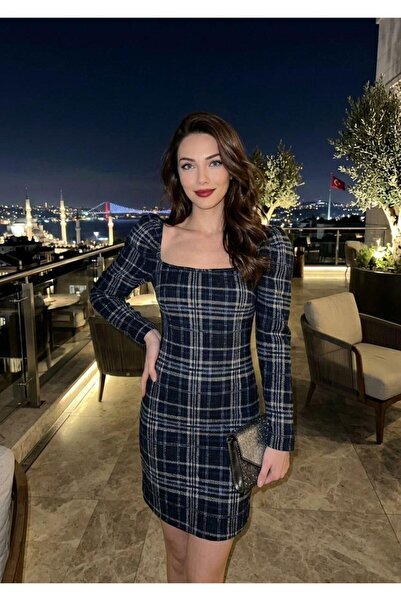 Modafeminen Μίνι φόρεμα με τετράγωνο γιακά Καρό 581508