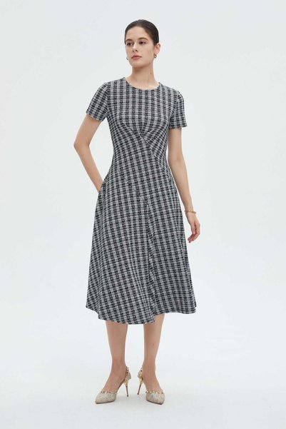 mica Women's half-sleeve striped midi dress