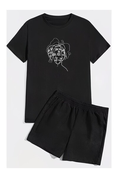 shams style Unisex T-Shirt Shorts - T-Shirt with Shorts Bottom Top Set Elemek...