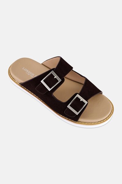 London Fog Men Slip On Arabic Sandals, Coffee Brown