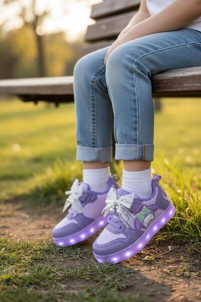 Tuğba Ortopedi 300 Ortopedik Kız Çocuk Lila Işıklı Sneaker