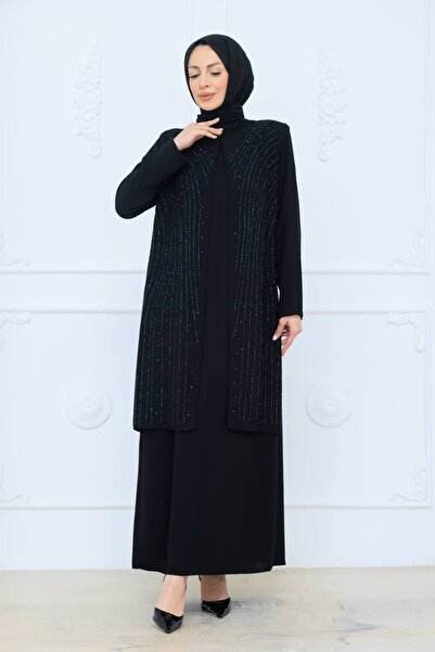 KMKkombin Women's Elegant Detailed Vertical Embroidered Tunic Dress