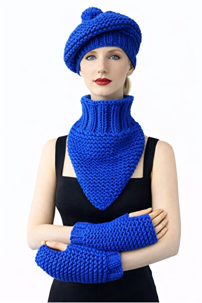 Uretti - Emine 9106 8920 قفازات نسائية محبوكة يدويًا مع طوق للرقبة، مجموعة شت...