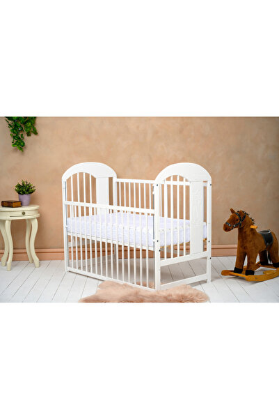 Qmini Patut din lemn bebe, 120x60 cm, Cu laterala culisanta, Alb, Qmini, Juli...