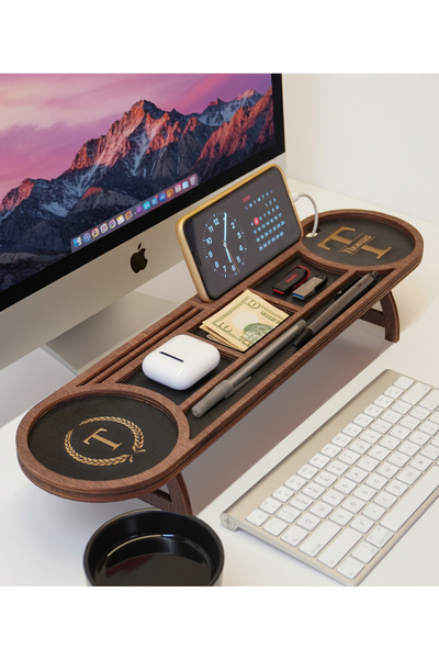 TAN ATÖLYE Kişiye Özel İsimli Ahşap Masa Üstü Düzenleyici Organizer - Ofis He...