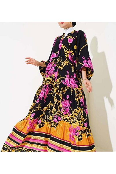 modasindoma Γυναικείο Άνετο Φόρεμα Με σχέδιο Μαύρο