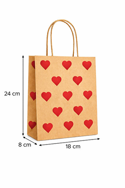 PACKOLAY Red Heart Patterned Kraft Cardboard Bag - 18X8X24 cm Gift Packaging ...