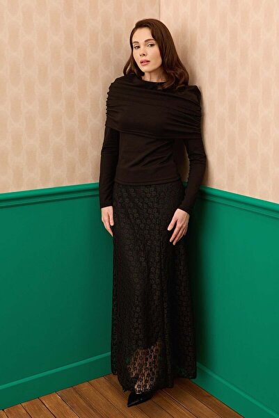 Ceylan Otantik Black Lace Piece Flared Skirt