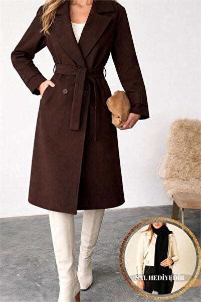 Dipmoda Women's Lined Imported Brown Melton Coat