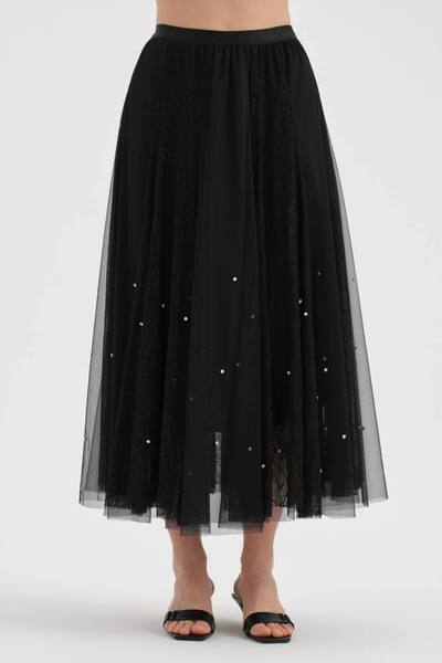 tw3 Women's Lace and Tulle Stone-Embellished Design Long Skirt