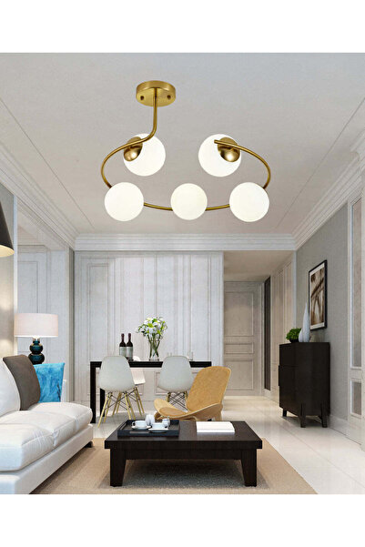 RFAN Chandelier, Model F78/5, With Shades, 5 X E27, Gold