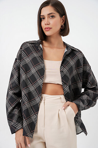 Bigdart Women's Oversized Patterned Shirt 20372 - Black