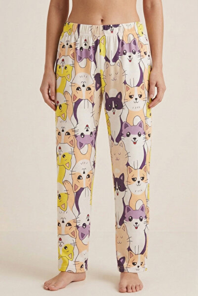 Laperissa %100 Cotton Cat Desing Pajama Bottoms