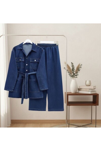 modasindoma Geantă de damă cu buzunare Set de blugi Albastru închis