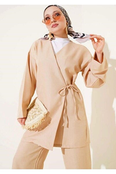 modasindoma Γυναικείο Σετ Κιμονό με Κορδόνια Μπεζ