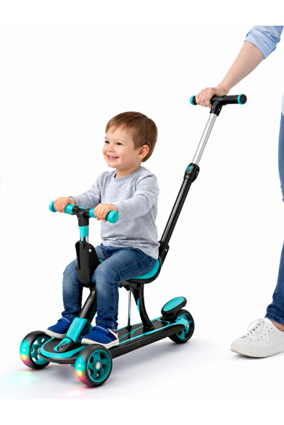 BYZ TOYS 3'ü 1 Arada Scooter & Oturaklı Scooter & Ebeveyn Kontrollü İlk Arabam