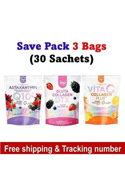 Joji 3 أكياس من أستازانتين كيو 10 بلس كولاجين فيتامين سي دي تي إكس سيكريت يونغ
