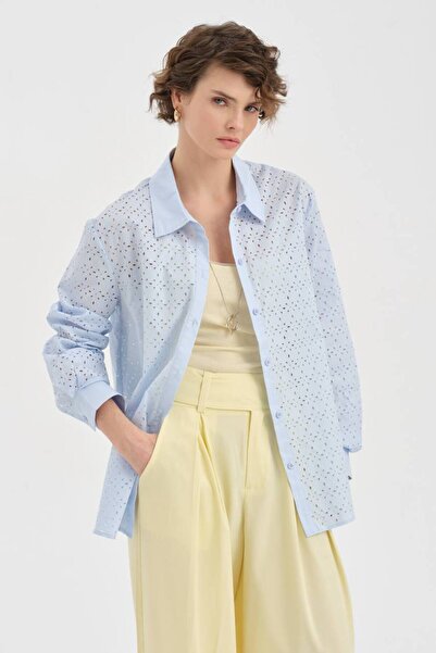 tw3 Γυναικείο μακρυμάνικο πουκάμισο με σχέδιο από ύφασμα κομμένο με λέιζερ