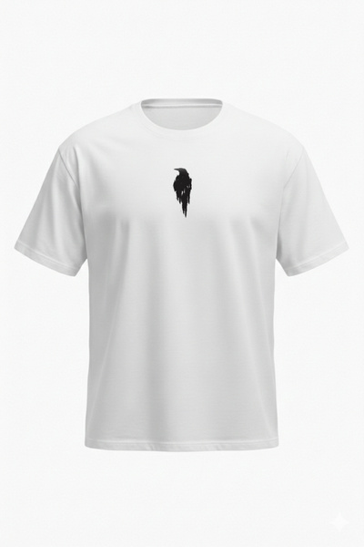 DASH WEAR Karga T-Shirt - White Printed Oversized Crew Neck Short Sleeve Loos...