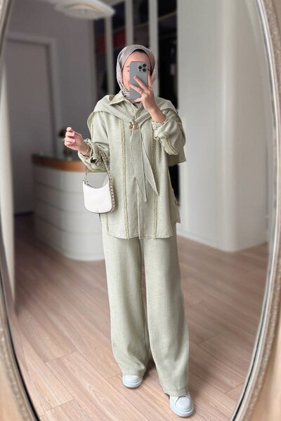 Ka Hijab Σετ 3 τεμαχίων με λεπτομέρεια φουλάρι ώμου - Χακί