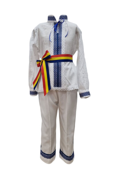 fantasialand Costum traditional baieti 3 piese, HTCTB 111, culoare albastra