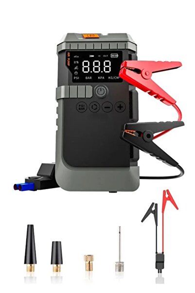 EN SİGA Akü Takviye Cihazı 45W ve 150 PSI Hava Kompresörü Jump Starter Lastik...