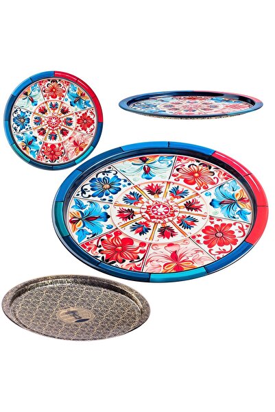 KADAX Decorative Serving Tray Round Metal Mosaic Large 32.5 cm