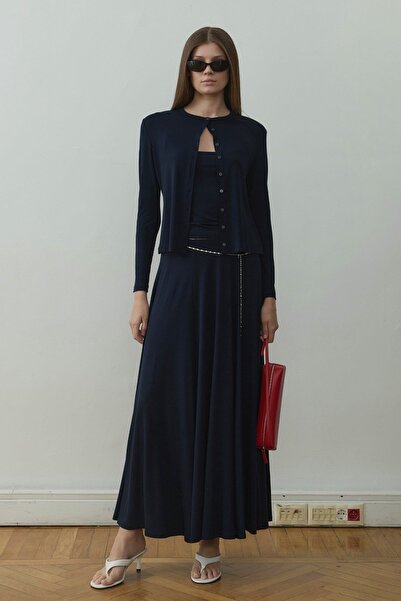 Suud Collection Navy Blue Cosie Buttoned Cardigan