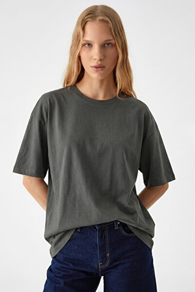 COMBİNE MİCHAİL Women's Crew Neck Smoked Oversized T-Shirt