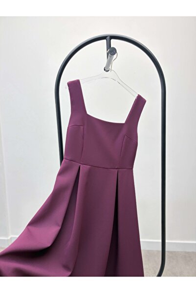 Maldia Shop فستان نسائي بحزام على شكل بالون بلون البرقوق