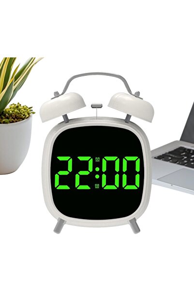 Qifit Yüksek Sesli Çalar Saat Çift Çanlı LED Ekranlı Alarm Saat Masaüstü Deko...