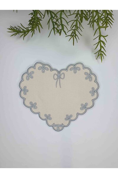 decofav Ecru Heart Shape Silver Embroidered Cocktail Napkin 1 Piece