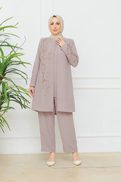 KMKkombin Women's Flower-Embroidered Stylish Pants Suit