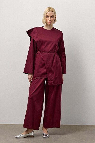 Molene Set din bumbac cu guler Aller, culoare burgundy