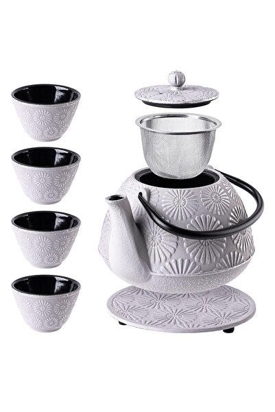 KADAX Ceainic din fontă, ulcior, ceainic din plante, 1100 ml, 4 căni, gri