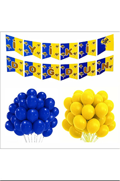 PartAntalya Φινίρισμα Κίτρινο Ναυτικό Μπλε 20 Μπαλόνια + Πανό