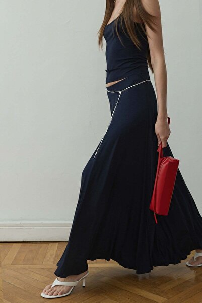 Suud Collection Μπλε ναυτικό Kate ντραπέ μακριά φούστα