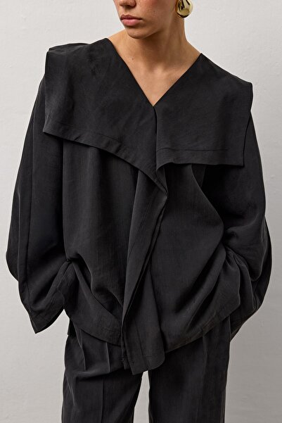 Molene Siyah Kimono Form Hafif Dökümlü Takım