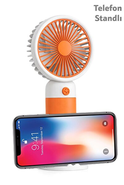 Telvesse Standlı 3 MOD Şarjlı El Fanı 3 Kademe Seyahat Masaüstü Vantilatör Taşınabilir Mini Fan Turuncu F139