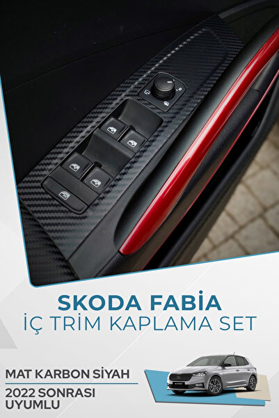 GRAFİCAR Skoda Fabia 2022 Sonrası Uyumlu İç Trim Folyo Kaplama Set - Mat Karb...