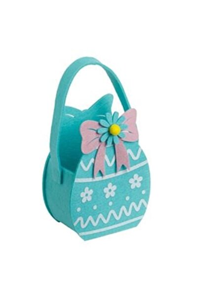 SHOPIENS Easter Decorative Basket Felt Green Egg with Handle 3D Flower & Bow ...