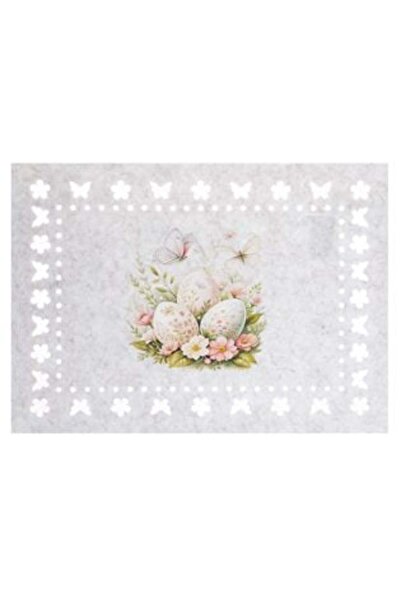 SHOPIENS Suport pentru farfurii din fetru bej cu design de ouă de Paște și fl...