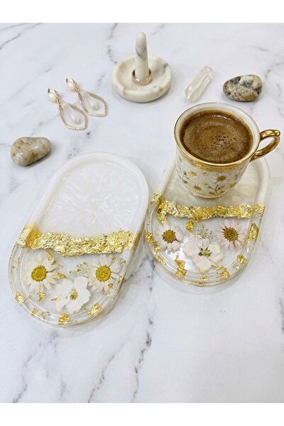 FARVENZAdesign حامل أكواب مصنوع يدويًا من الإيبوكسي بتصميم زهور - طقم حامل أك...