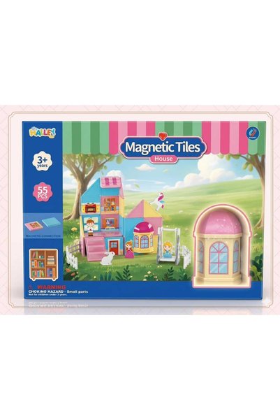 Aksoy Toys Magnetic Tiles House 55 Parça Renkli Manyetik Yapı Seti