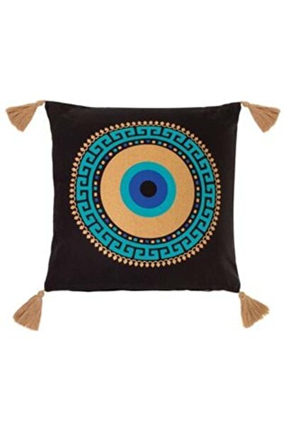 SHOPIENS Pernă decorativă de vară neagră cu model de ochi aurii turcoaz 40 x ...